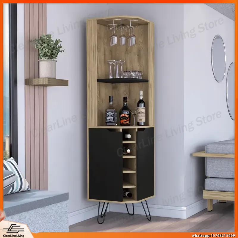 Home Bar Shelf - Corner Bar Cabinet with 6 Built-in