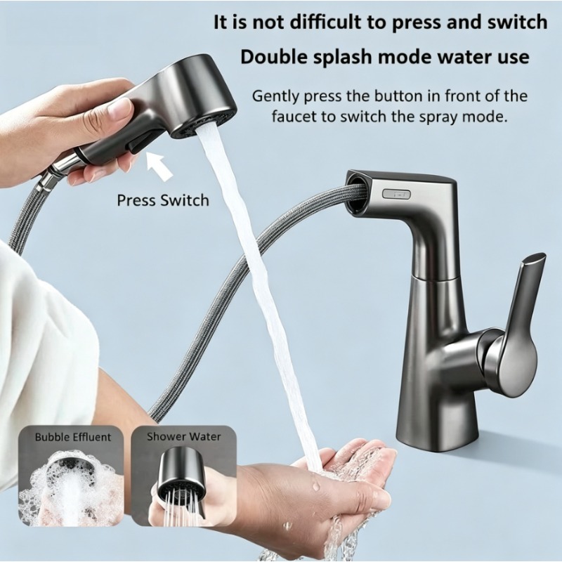 Home Bar Sink - Pull-out faucet in bathroom, hot and