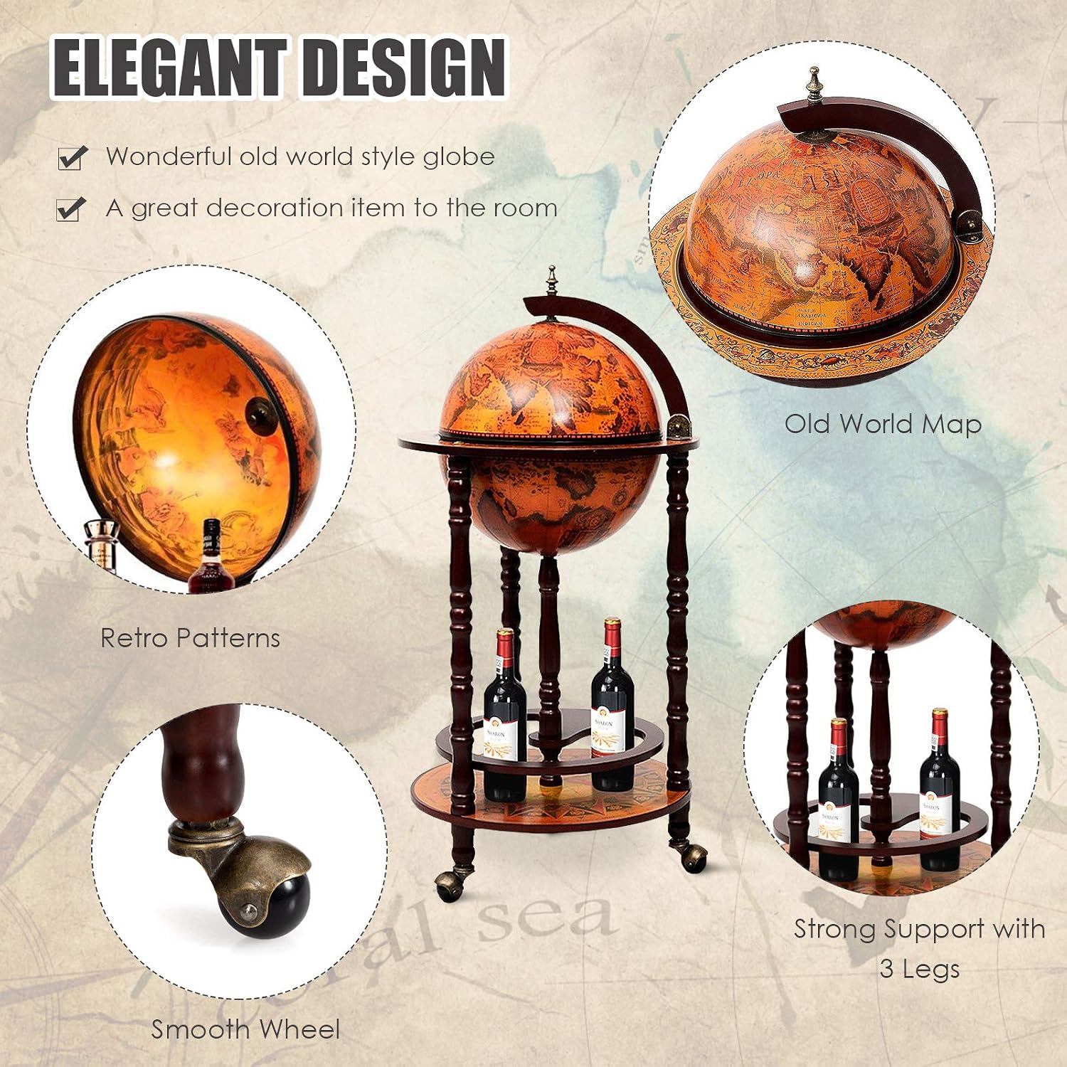 Globe Bar Cart Liquor Bar Cabi - đánh giá và giá Home Bar Shelf