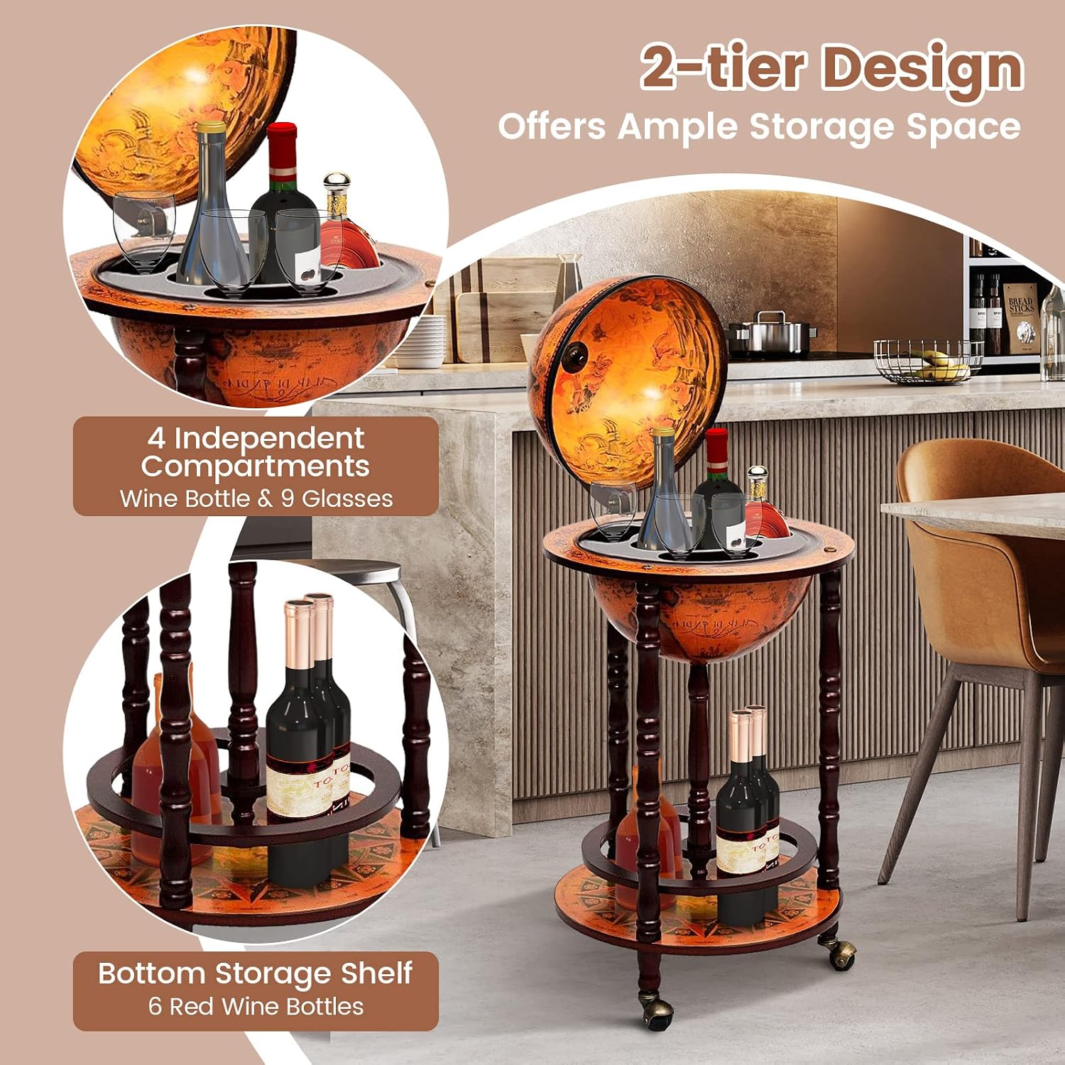 Globe Bar Cart Liquor Bar Cabi - đánh giá và giá Home Bar Shelf