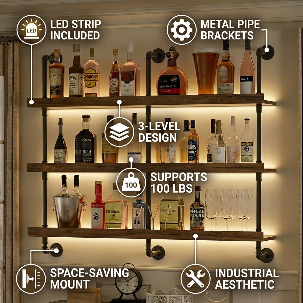 Wall Mounted Wine Rack With LE - đánh giá và giá Home Bargains