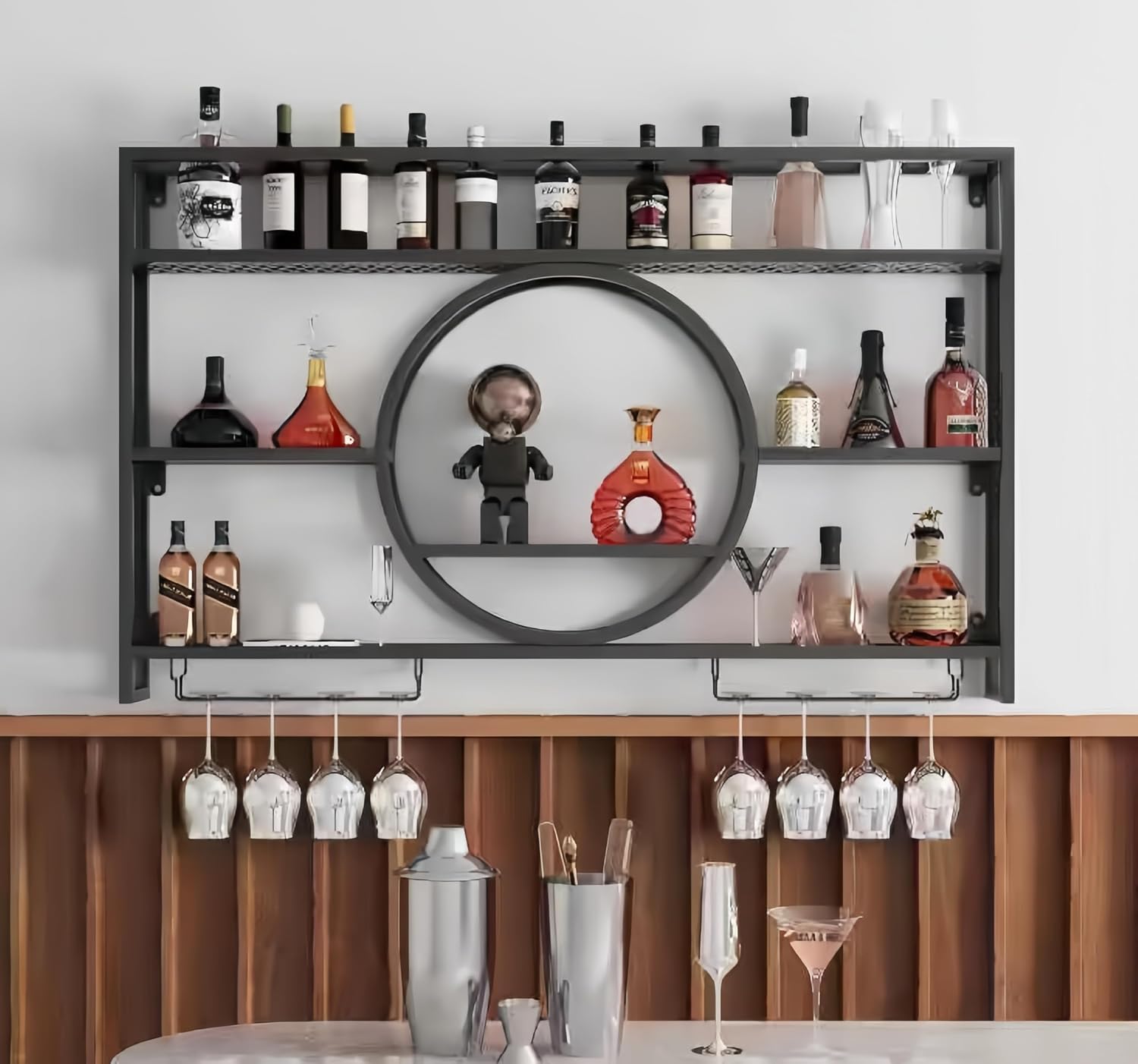 Black Metal Wall Mounted Wine  - đánh giá và giá Home Bar Shelf
