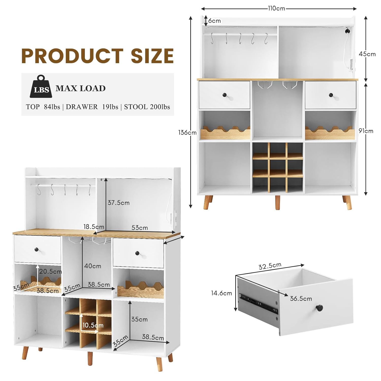 Wine Bar Cabinet with Power Ou - đánh giá và giá Home Bar Shelf