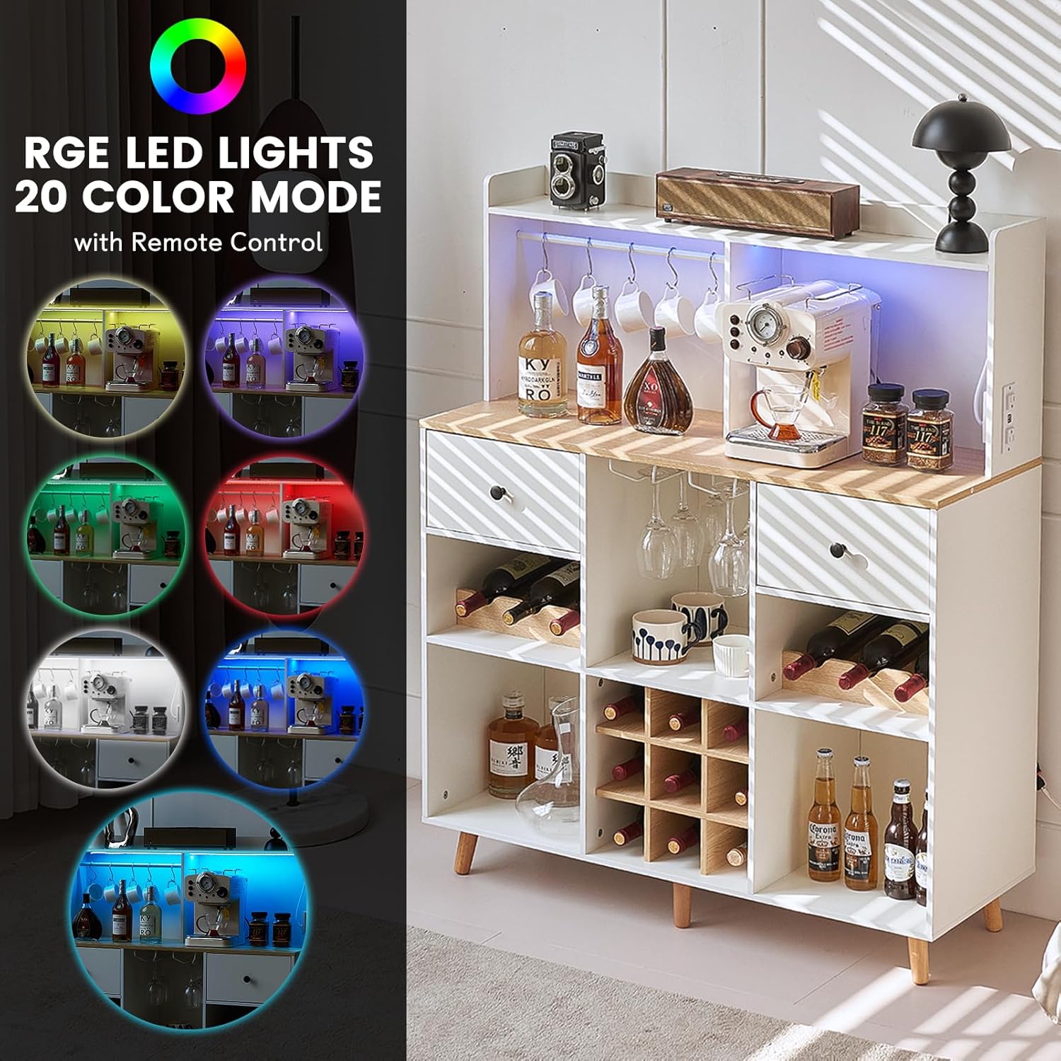 Wine Bar Cabinet with Power Ou - đánh giá và giá Home Bar Shelf