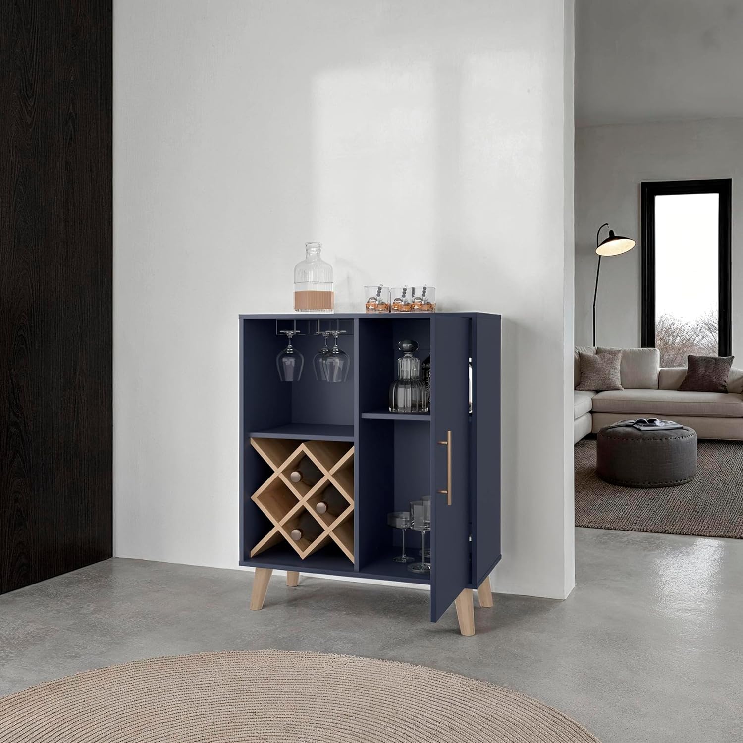 Oak Blue Bar Cabinet 4 Shelves - đánh giá và giá Home Bar Shelf
